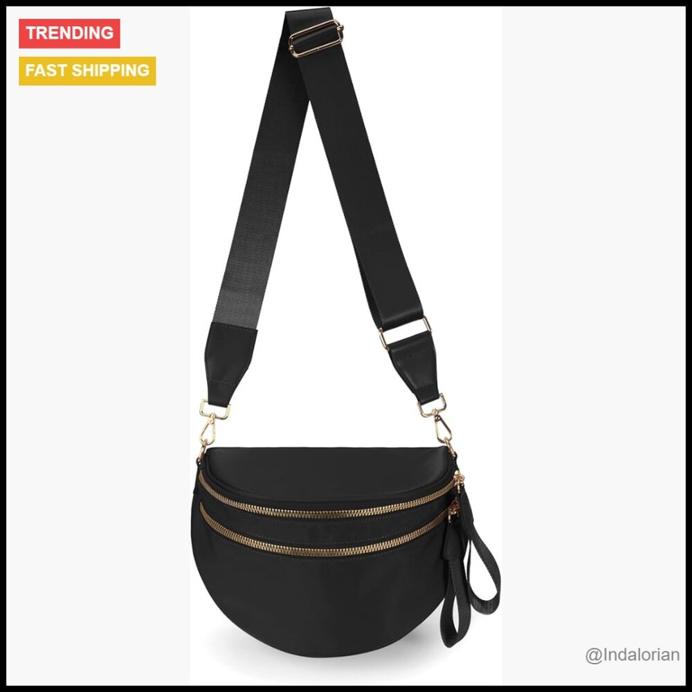 Nylon Crossbody Bag Hobo Style Checkered Pattern Adjustable Straps Spacious